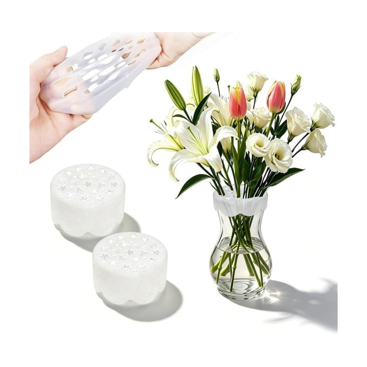 Bulgeiy Silicone Flower Arranging Grid, Flexible Reusable Blossom Stem Holder for Vases, Easy DIY Floral Arrangement Tool for Ikebana, Weddings & Home Decor(2 Pcs)