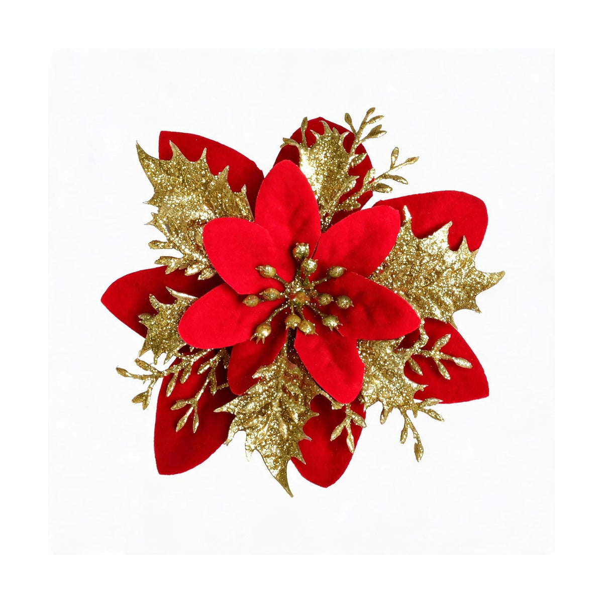 30PCS Artificial Christmas Poinsettia Flowers with Clips and Stems, 5.5 Inch Glitter red & Gold Xmas Tree Decorations, Holiday Poinsettia Picks Ornaments for Christmas Tree, Wreaths, Garlands & Home