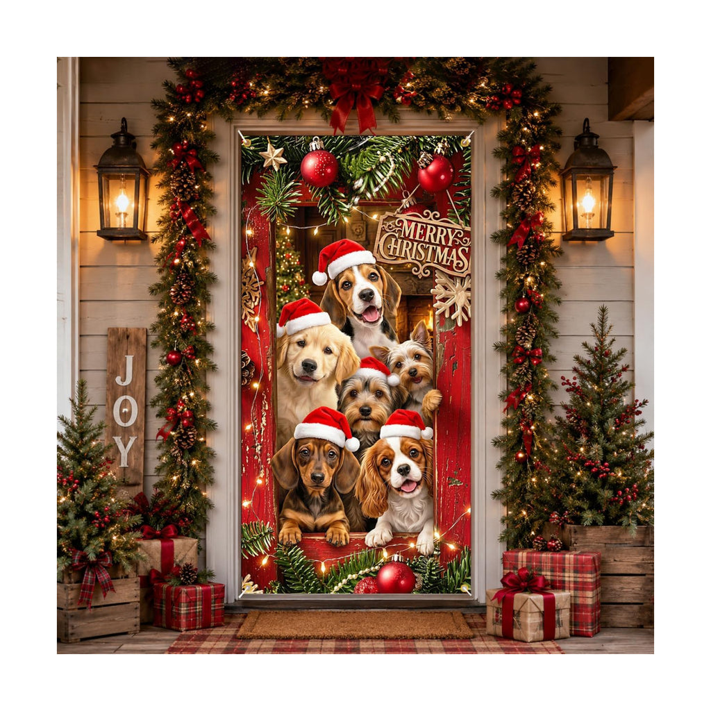 Christmas Door Banner 35.43 x 70.87 inches, pet-themed door cover, perfect for front doors and porch entrances, seasonal Christmas welcome decoration