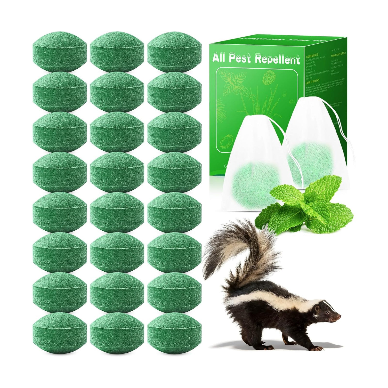 24 Pack Peppermint Oil Raccoon Repellent Outdoor, Natural Skunk Repellent | for Yard Attic Garden House Shed Indoor