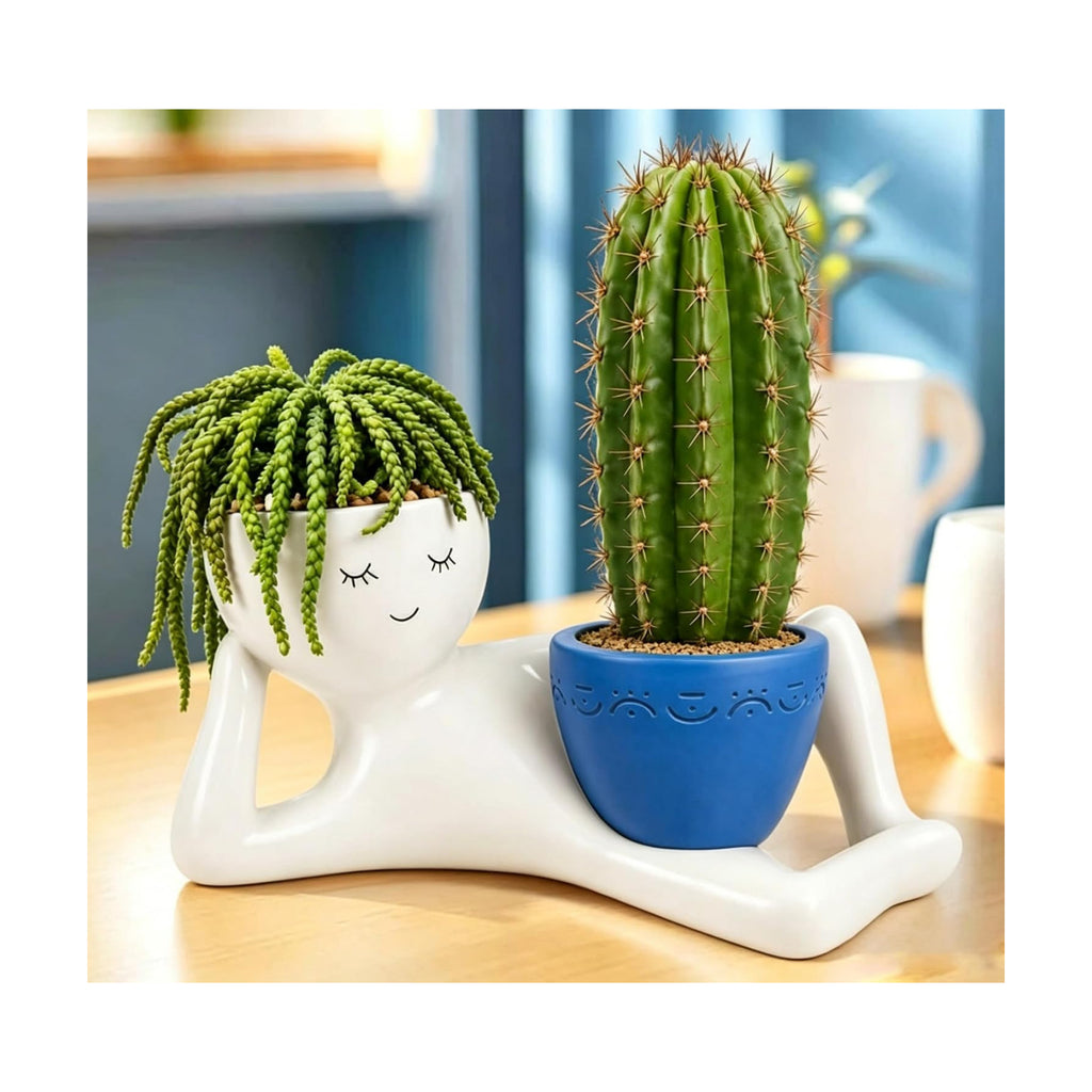 Goofy Garden Planter, Funny Lazy Guy Face Plant Pots with Drainage Hole, 9 Inch Large Resin Head Flower Pot, Cute
