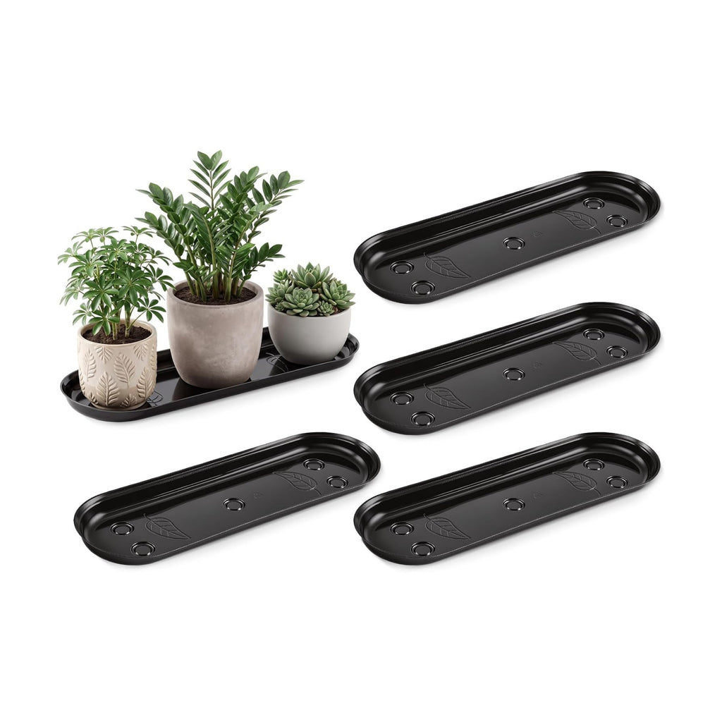 5 Pcs 14 x 4.6 Inch Plant Trays, Plastic Saucers for Window Sills, Black