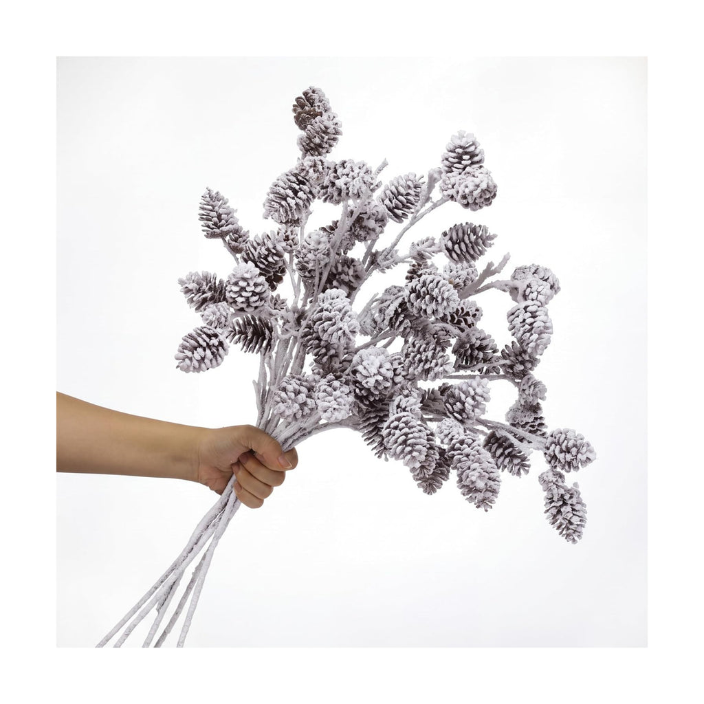Wavwavw 6 Pcs Snowy Flocked Pinecone Picks 24.8 Inch Artificial Pinecone