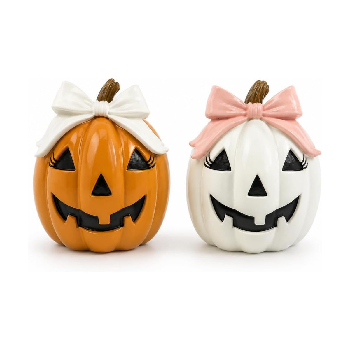 Set of 2 Bow Pumpkin Figurines for Halloween Decor (Bowknot Pumpkin)