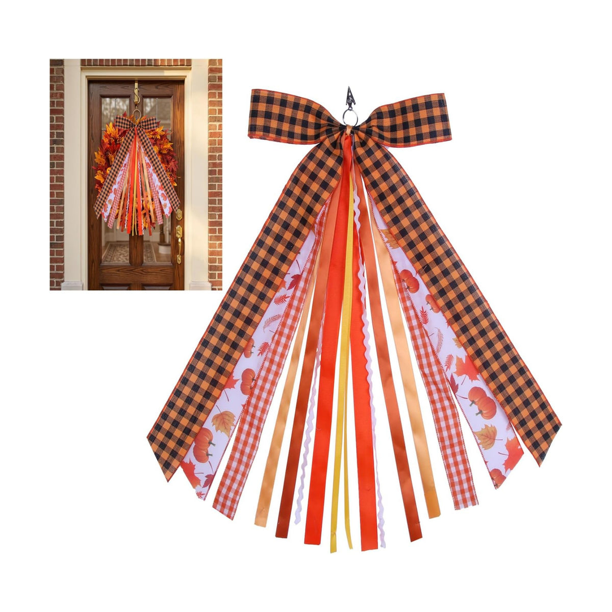 Fall Wreath Sash Autumn Wreath Bow, 11.8*23.6" Thanksgiving Bow Decorations