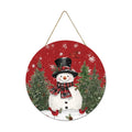 Smile Merry Christmas Round Door Sign Red Wreath Snowman Decor