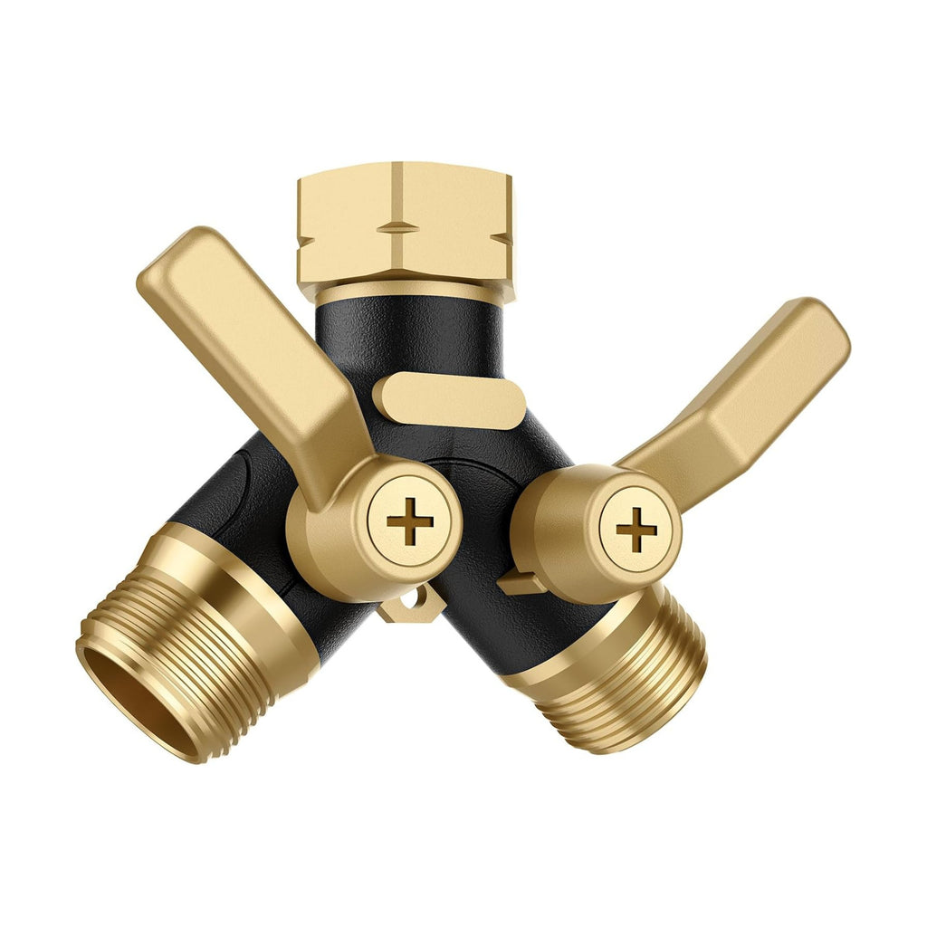 Garden Hose Splitter 2 Way Heavy Duty, Water Hose Bib Splitter with Shutoff Valves, Full Metal Body Y Hose Connector