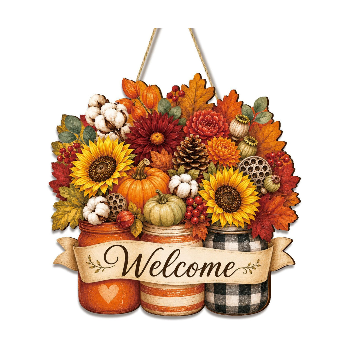 Fall Door Sign Wooden Floral Fall Door Decor for Autumn Decor