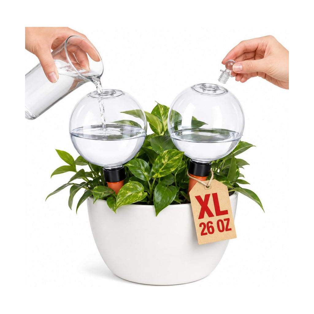 26 oz Large Self Watering Globes, Top Fill Terracotta Spikes, 2 Pack | 750 ml top-fill reservoir with slow-release