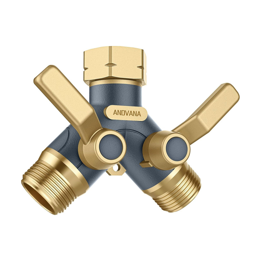 Hose Splitter 2 Way Heavy Duty, Garden Hose Splitter- Full Metal Body Y Type with Dual Shut Off Valves, 3/4" Standard