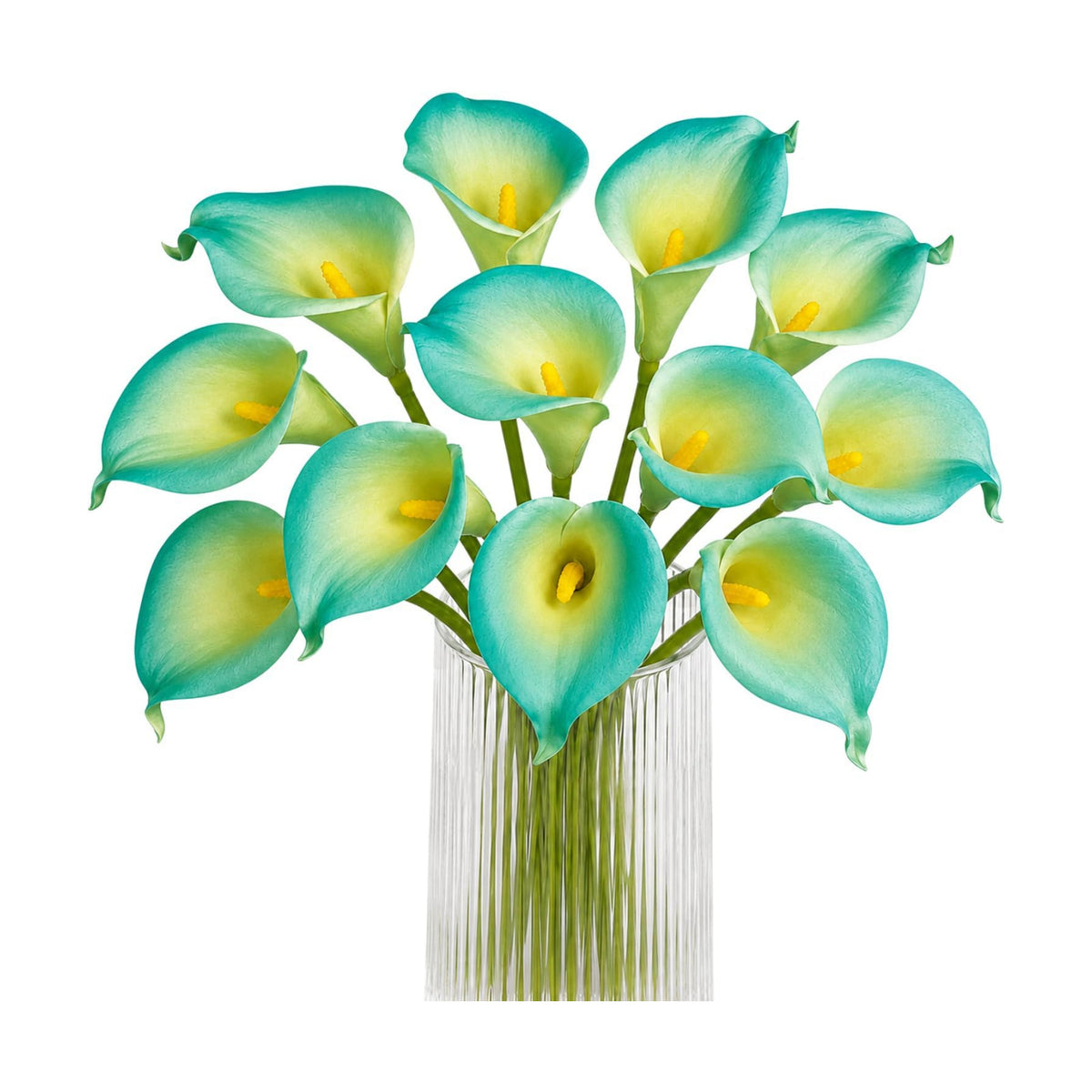 Letjolt Artificial Calla Lily Flowers 12Pcs, Yellow Teal