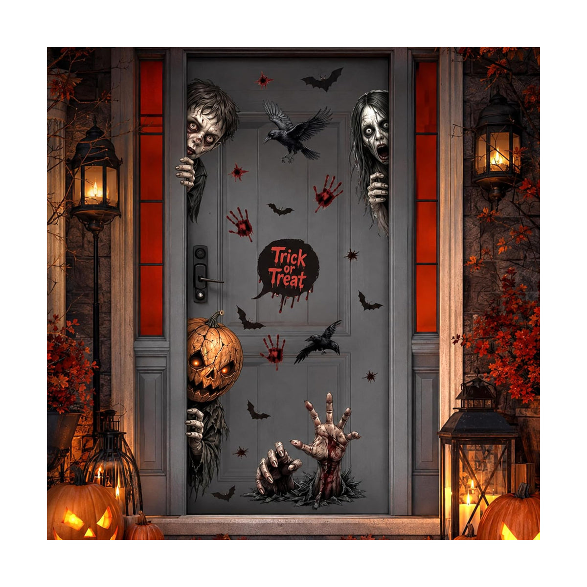 44.88 x 15.75 in Halloween Door Decals Zombie Bloody Handprint Stickers