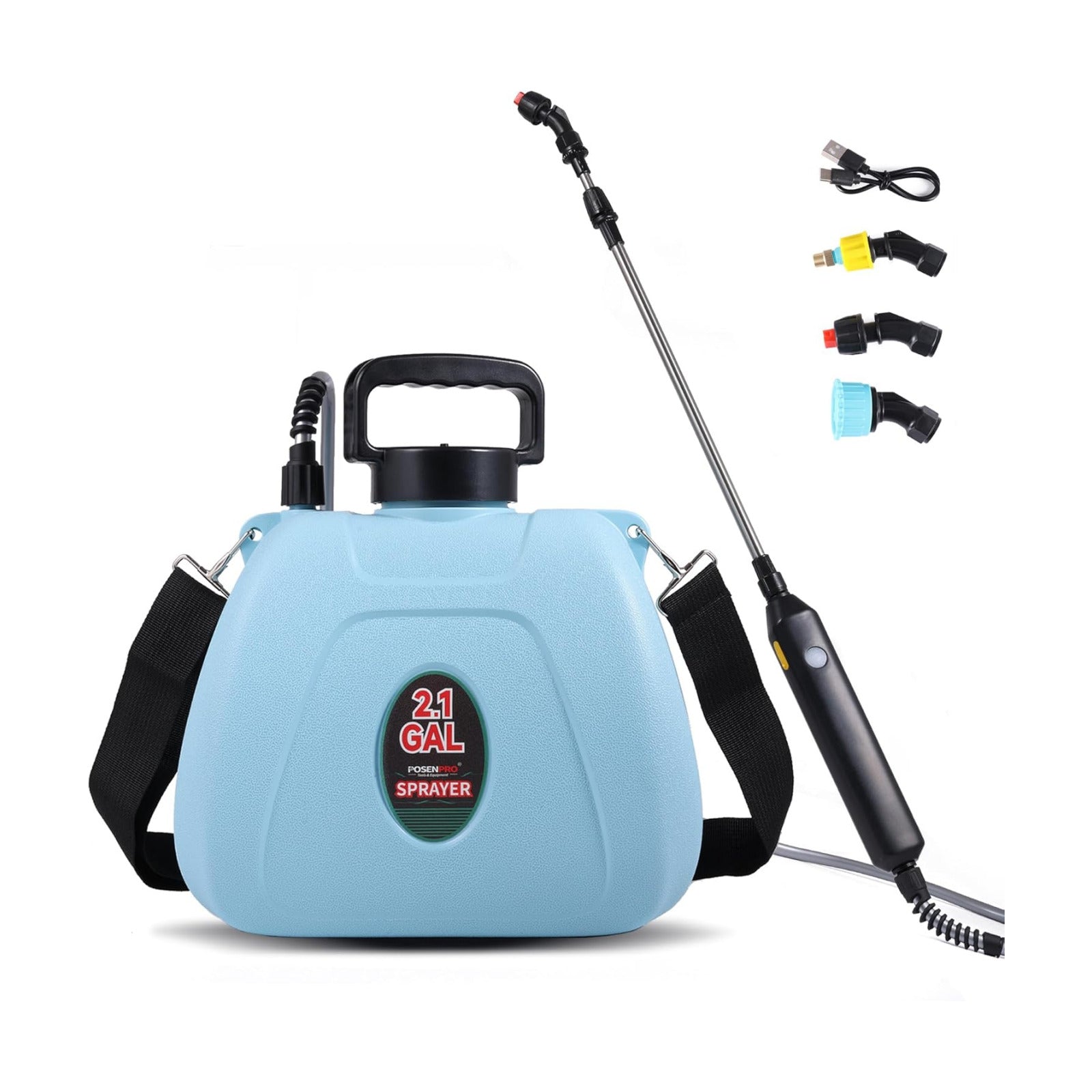 POSENPRO Battery Powered Sprayer 2 Gallon, Electric Garden Sprayer with 3 Mist Nozzles, Backpack Sprayer with