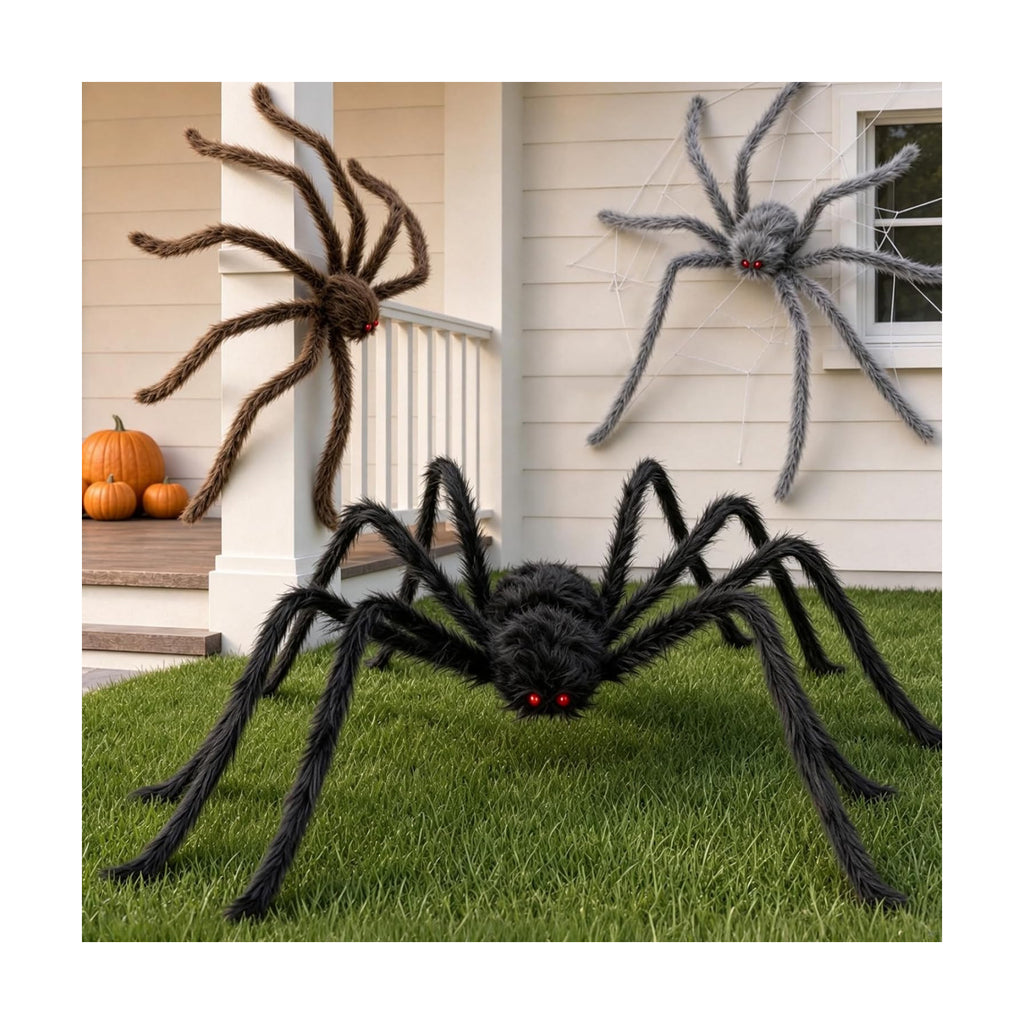 3 Pack 5 Ft Giant Halloween Spiders, Furry Spider Outdoor Decorations