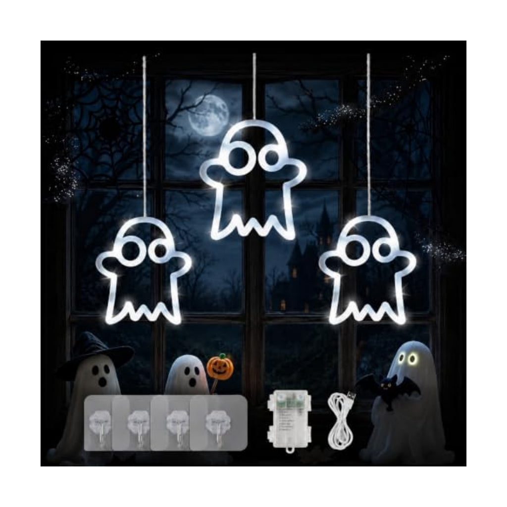 Hanging Window Lights, 39 LED White Ghost Shape