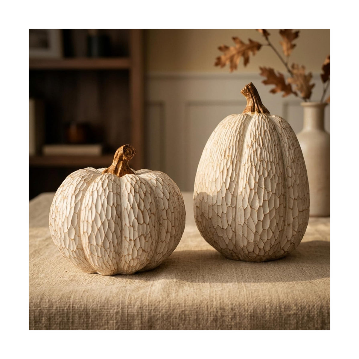 Fall Pumpkin Decor, Set of 2 Resin Pumpkins, Thanksgiving Decor