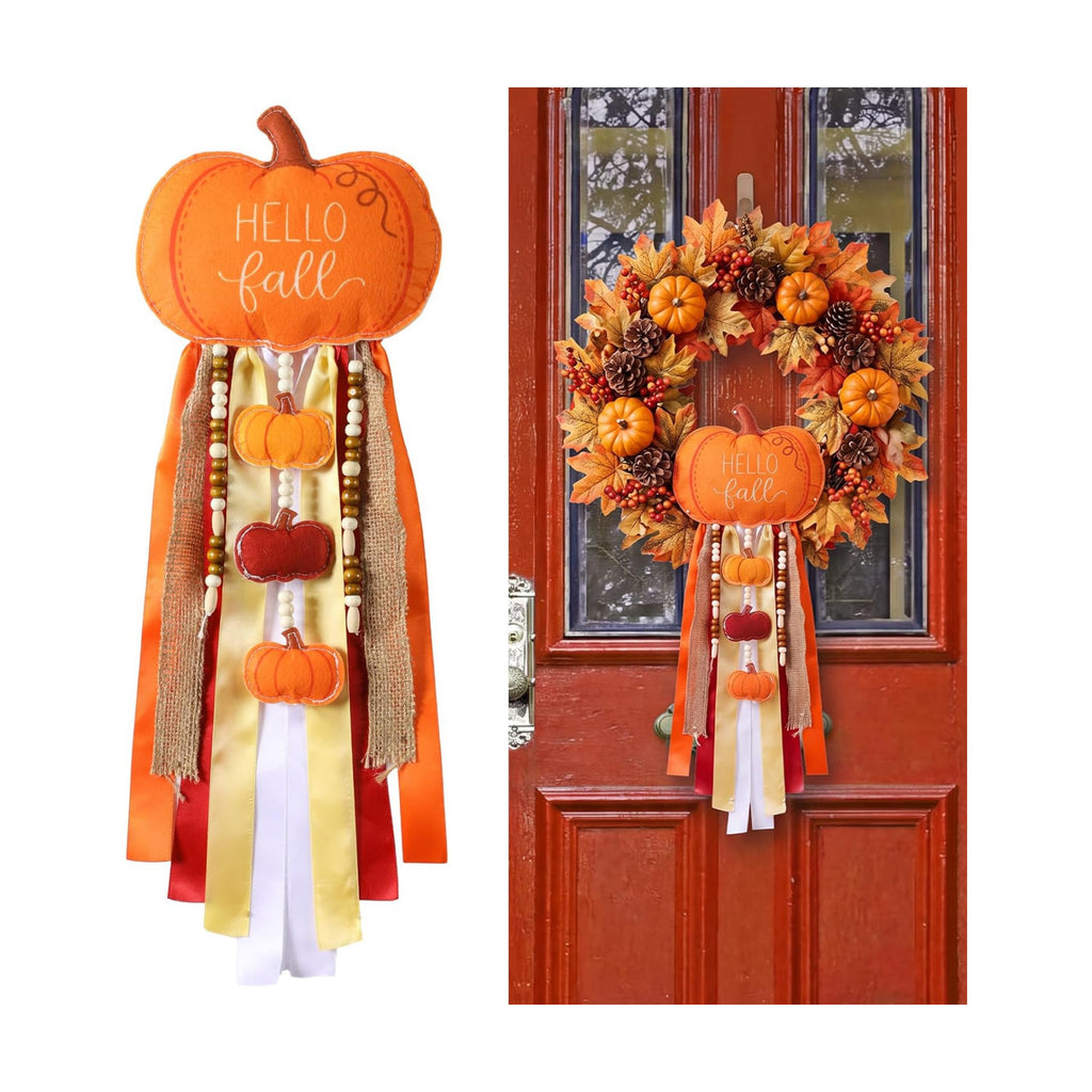 Riceshoot Fall Wreath Sash with Bow Blue White Floral Ribbon Clip Decor