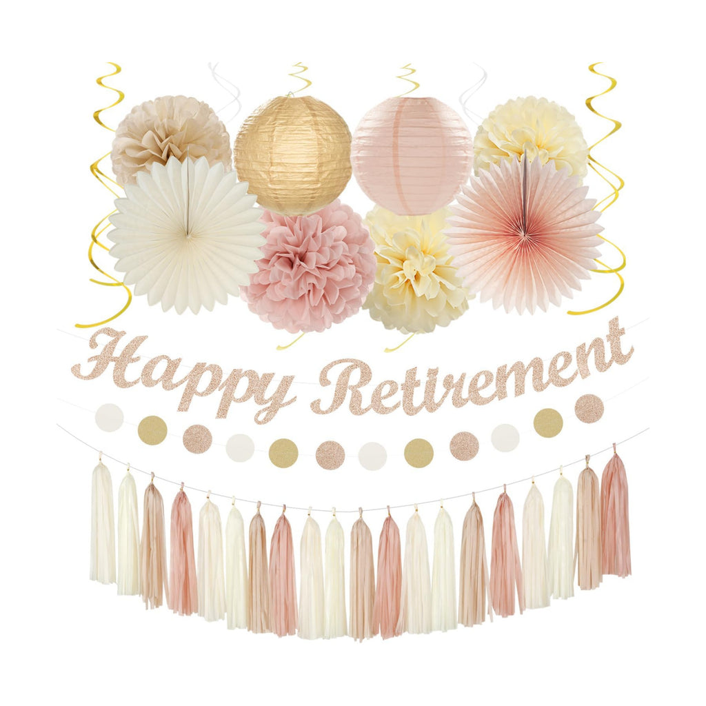 Champagne Gold Beige Happy Retirement Banner Party Decorations Burgleda