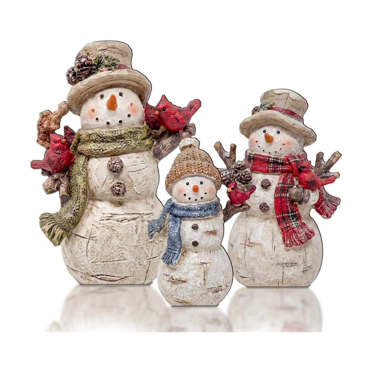 Suzile 3 Pcs Winter Snowman Cardinal Figures, Rustic Christmas Table Decor