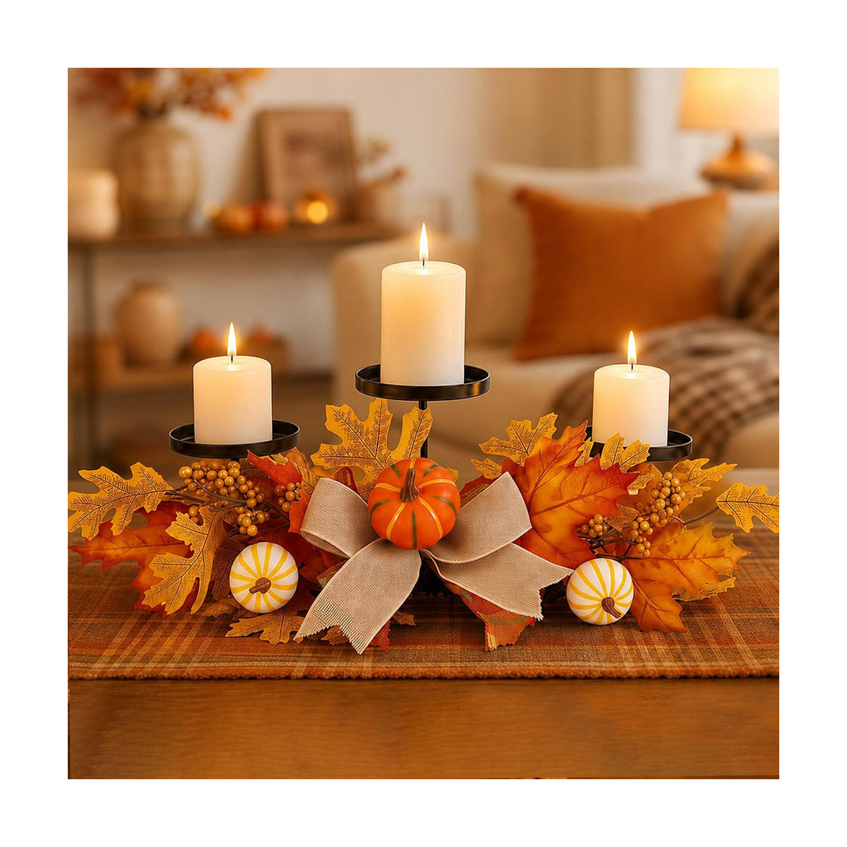 Alphatool Fall Centerpieces for Tables, 3 Candle Holders with Maple Leaves