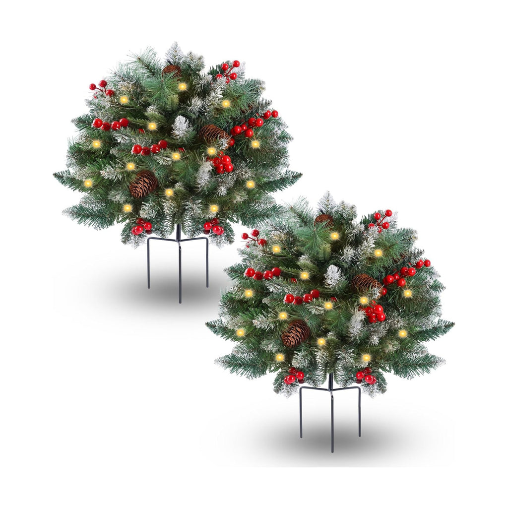 2 Pack Artificial Christmas Urn Filler, Pre-lit Lighted Christmas Tree