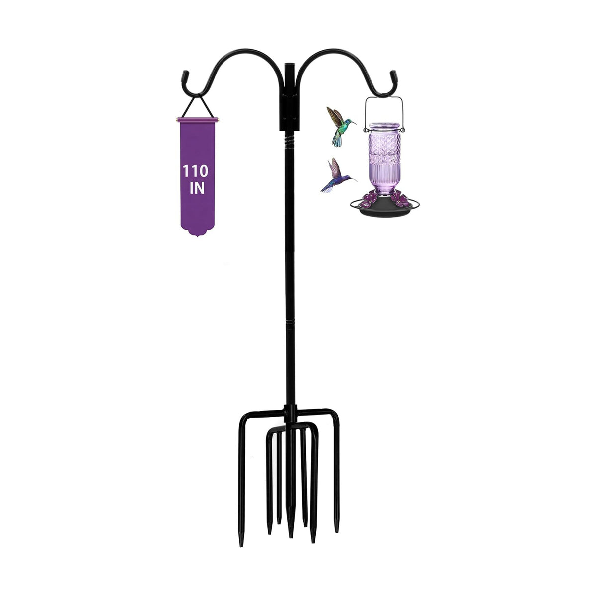 Shepherds Hooks for Outdoor,110in Bird Feder Pole with 7-Prong Base