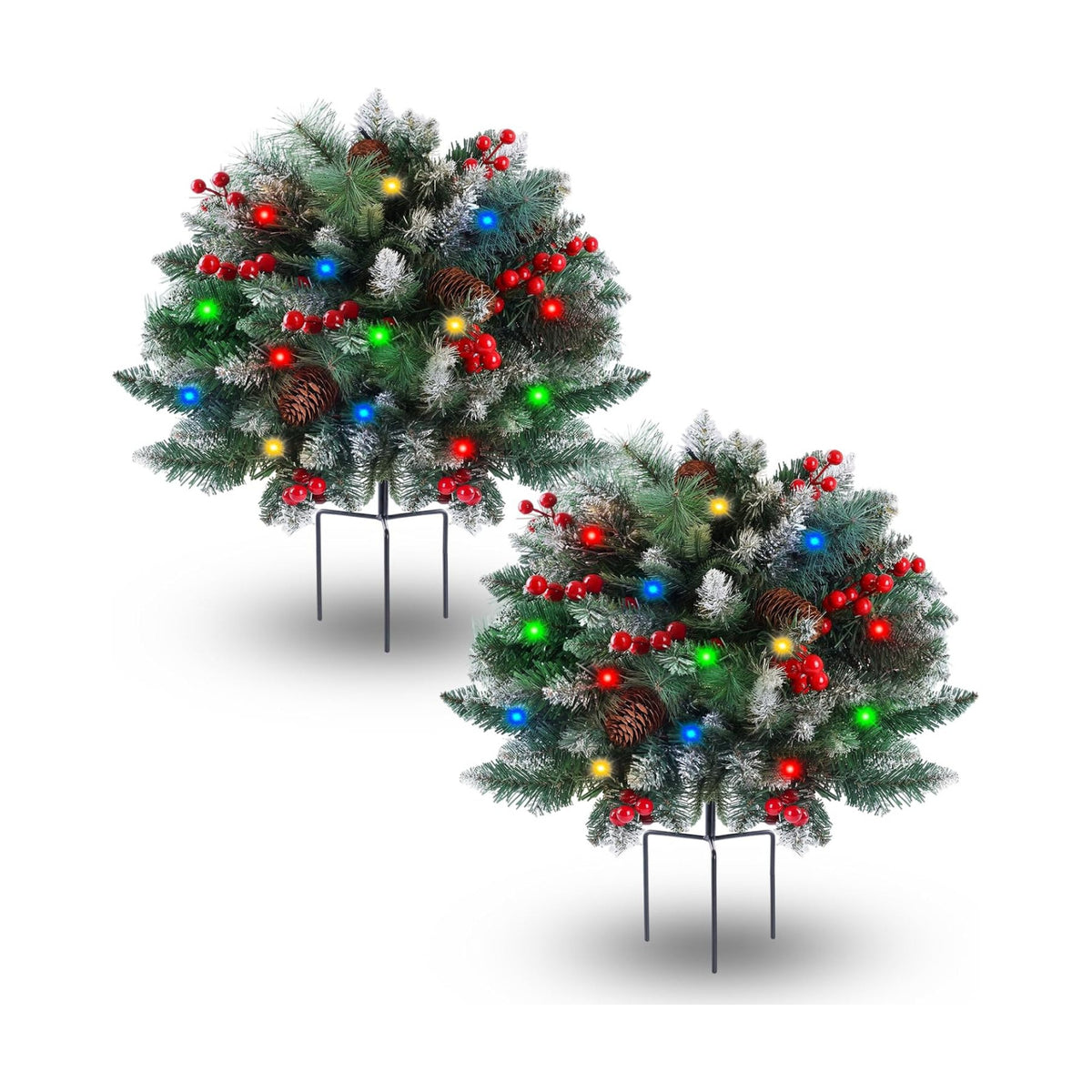 2 Pack Artificial Christmas Urn Filler,Pre-lit Lighted Christmas Tree