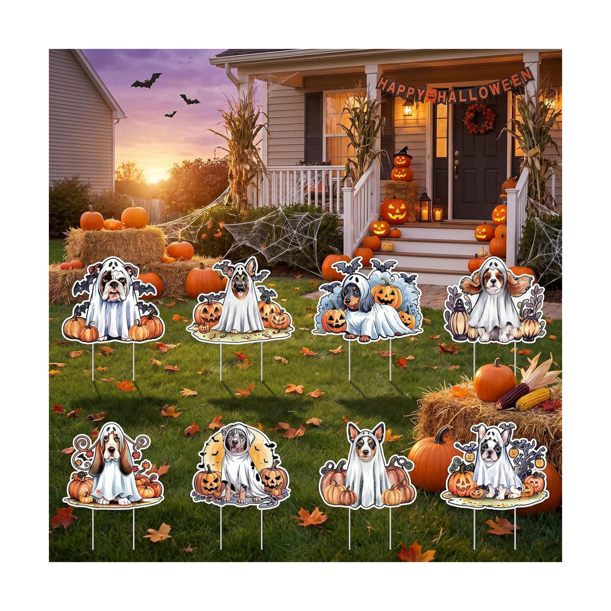 Rngmsi Halloween Ghost Dog Yard Sign Outdoor Decorations 8pc