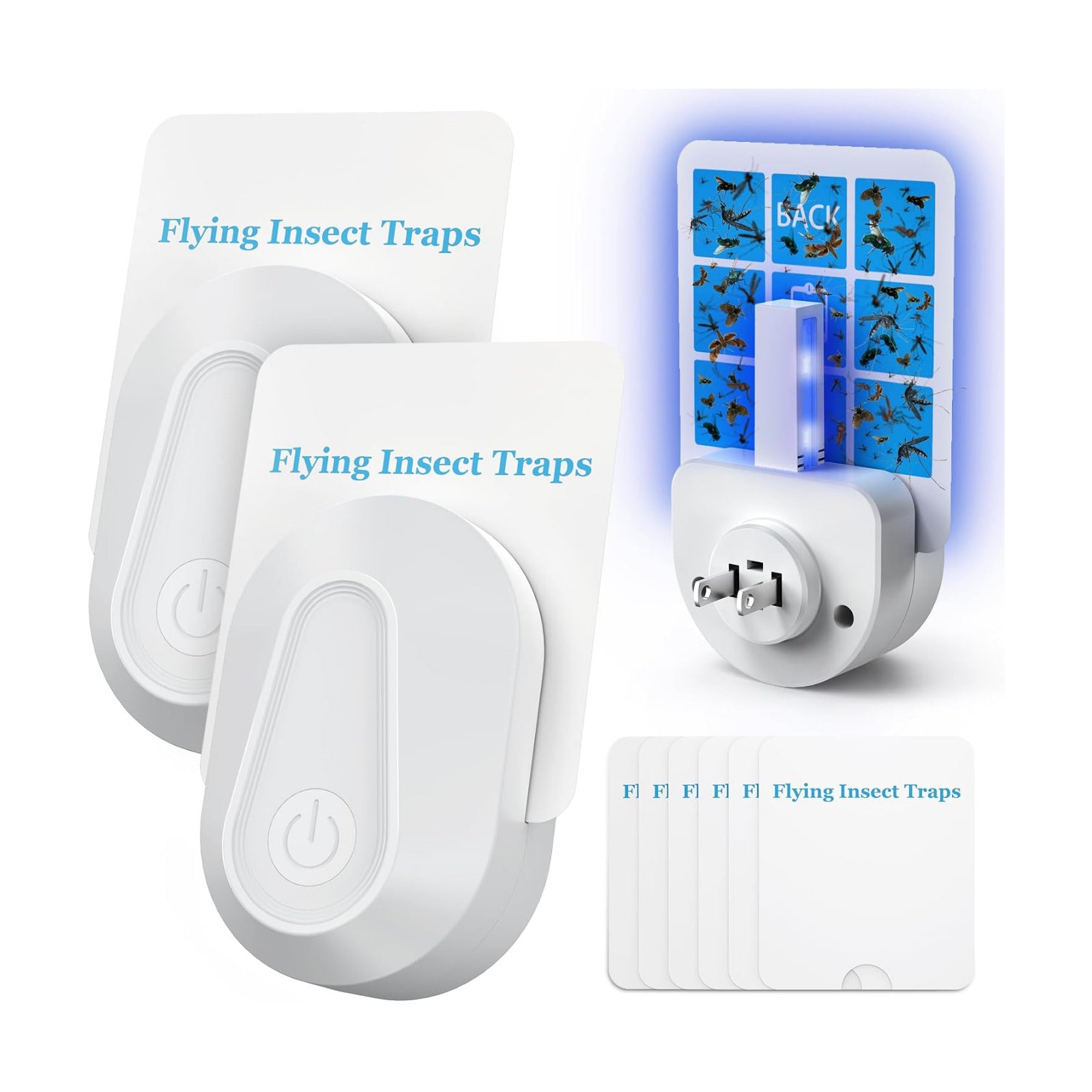 Flying Insect Trap Kit Indoor Fly Trap Fruit Fly and Gnat Trap w/ 2 Traps and 6 Sticky Refills Plug-in Device Bug