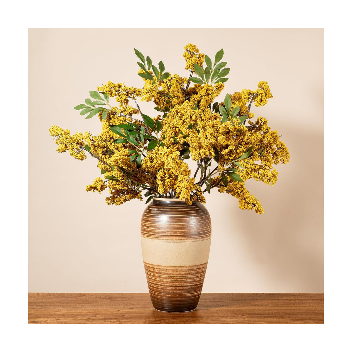 4 Pcs 31" Artificial Berry Stems, Faux Nandina Berries, Yellow