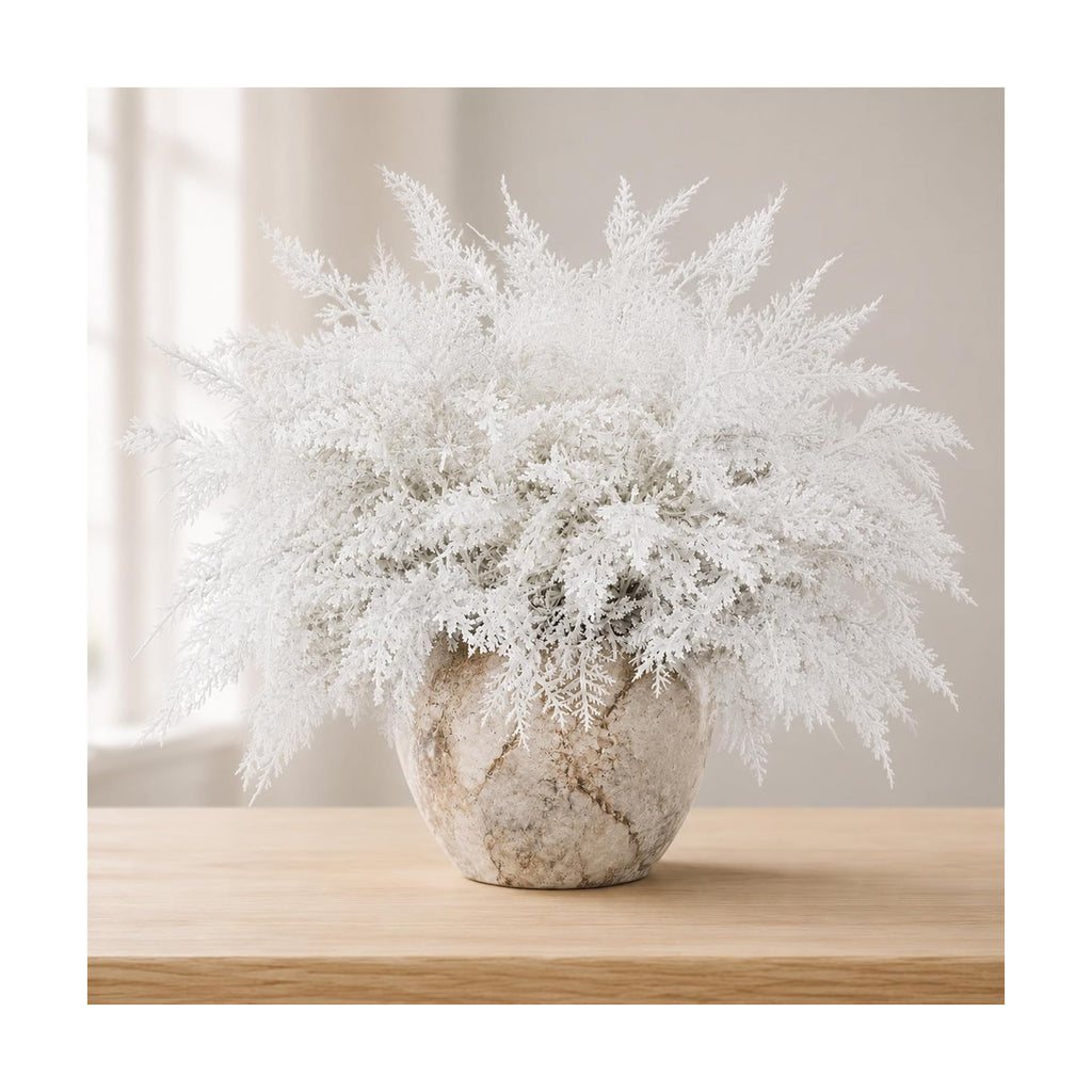 10 Pcs Large White Christmas Cedar Stems, 17" Artificial Xmas Pine Branches