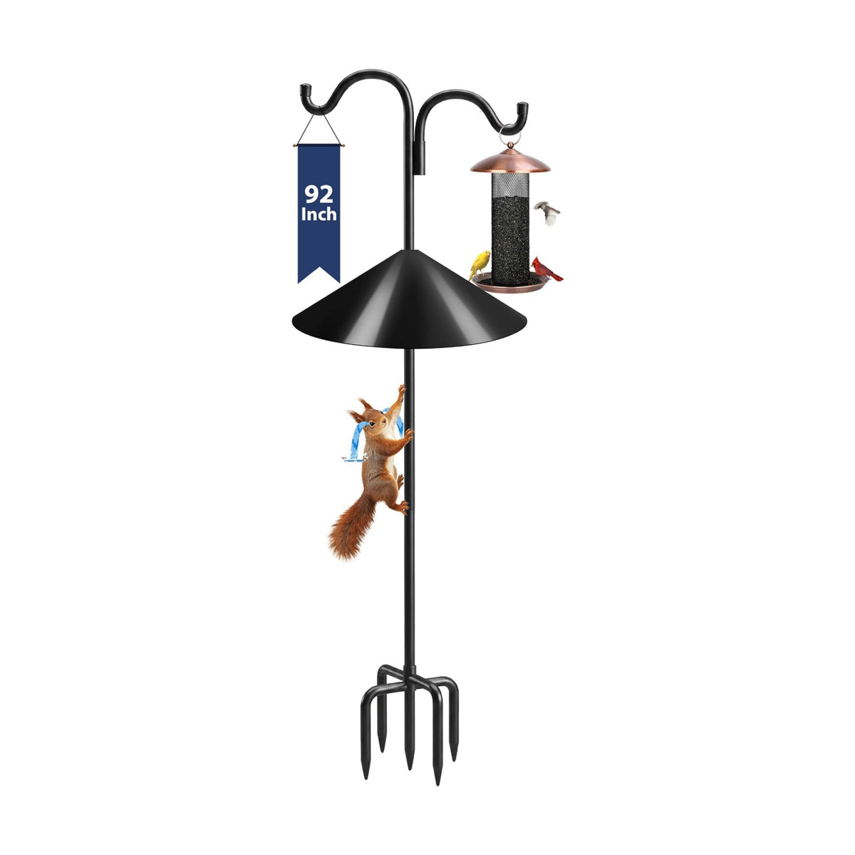 Gtongoko Squirrel Proof Bird Feeder Pole, 92" Shepherds Hook with Baffle