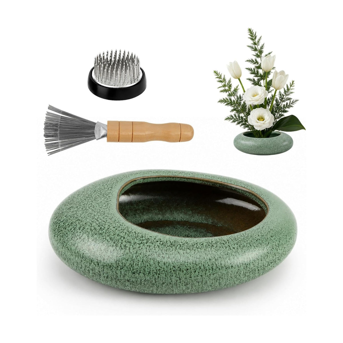 Ikebana Flower Frog Vase, Small Size Ceramic Water‑Drop Flower Pot