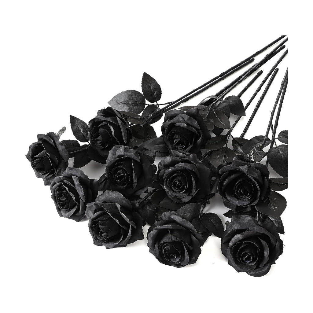 Nubry Artificial Silk Roses, 10pcs Fake Black Roses Bouquet