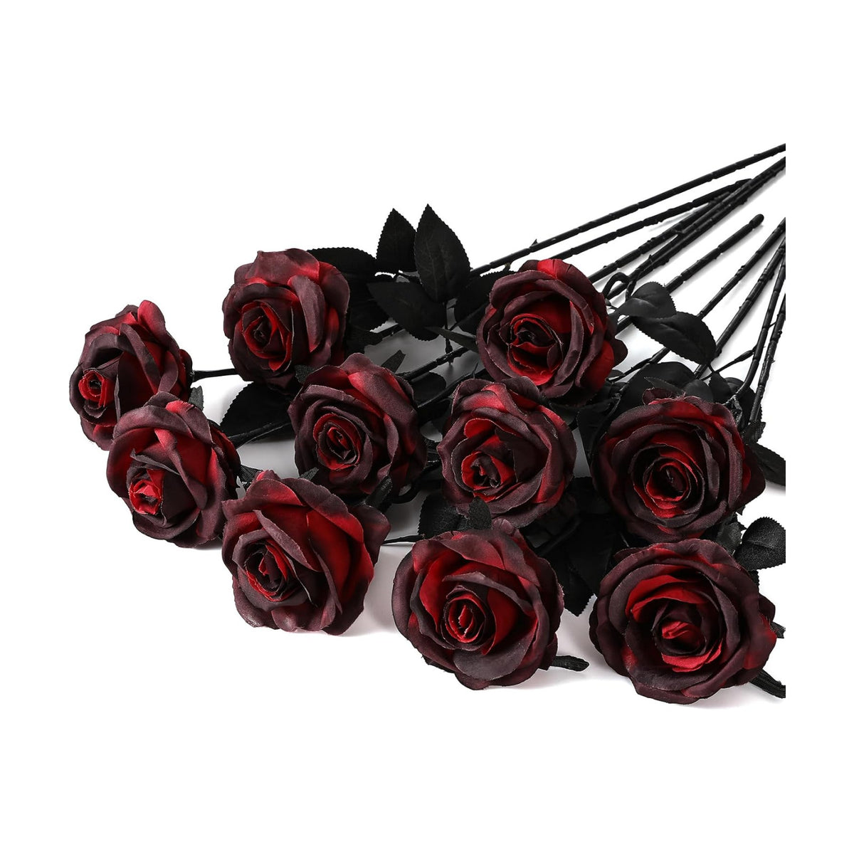 Nubry Artificial Silk Roses, 10pcs Fake Burgundy Roses Bouquet