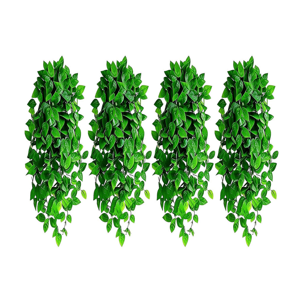 Artificial Hanging Plants, 4pcs Fake Pothos Vine Greenery for Wall Decor - Indoor Outdoor Home Living Room Hanging Decor, No Basket Included