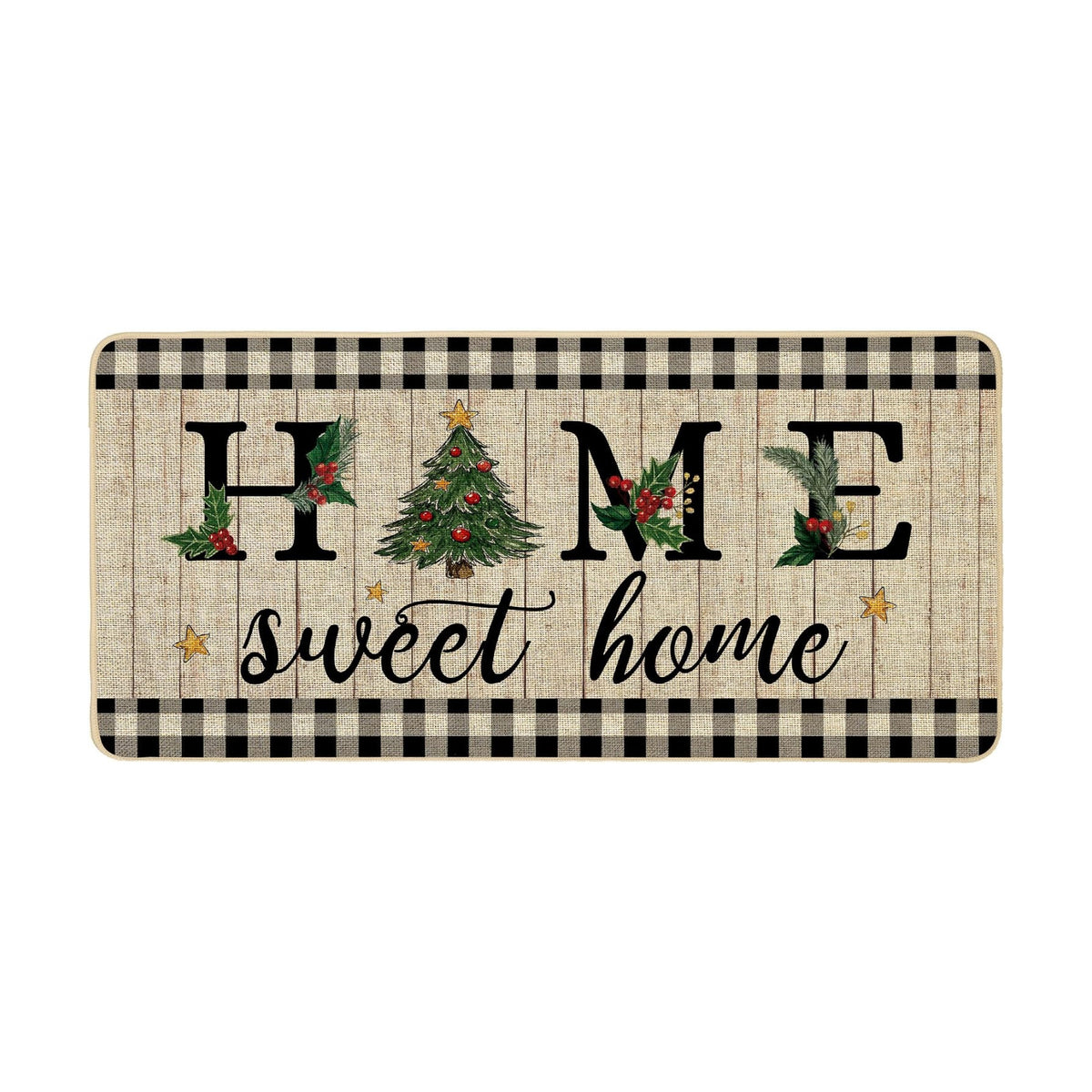 ORTIGIA Christmas Tree Doormat Home Sweet Home Indoor Outdoor Patio Winter Welcome Door Mats Large 17x36 INCH Non-Slip Durable Entrance Mat for Home Entrance Outside Entry Yard Floor Patio