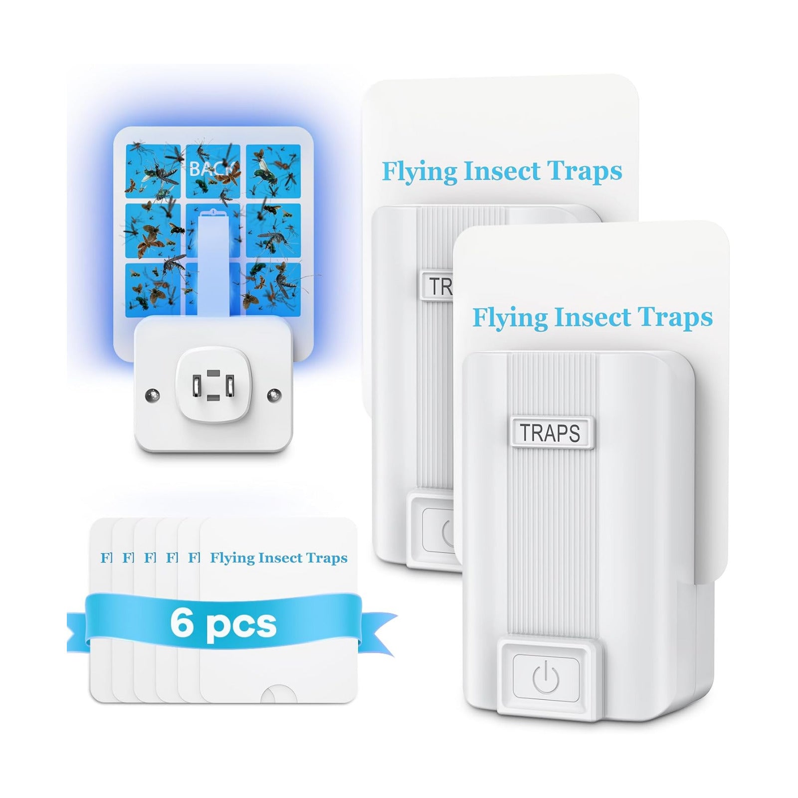Indoor Fly Trap, Plug-in Fruit Fly Trap with 2 Devices and 6 Sticky Refills | Gnat Trap for Fruit Flies, Gnats, Flies