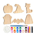 Halloween Wood Craft Kit, 6 DIY Paintable Wooden Ornaments for Tabletop