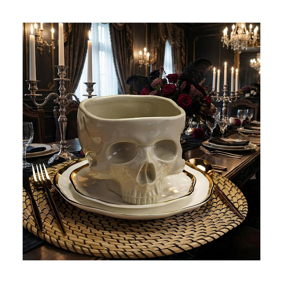 Gothic Skull Bowl 10oz Ceramic Food-Safe MW/DW Safe Halloween Candy