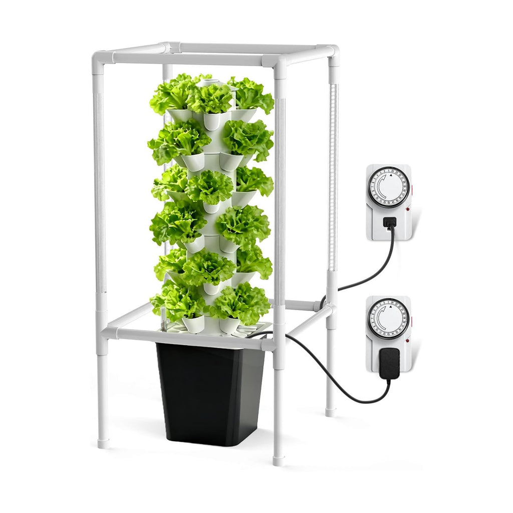 JESLED 6 Tiers Hydroponics Growing System Kits with 4 LED Grow Lights | Dual Auto Timers Indoor Vertical Hydroponic