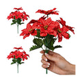 3 Pack Artificial Poinsettia Bushes, 11.8" Faux Red Poinsettia Flowers with 7 Heads Each, Realistic Silk Christmas Flower Picks for Tree, Wreath, Garland, Table Centerpieces, Holiday Décor
