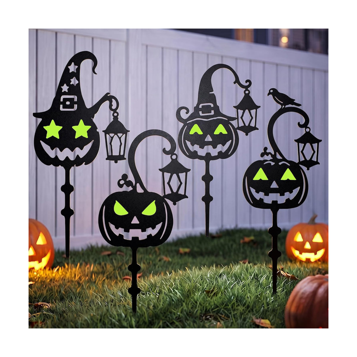 KODIBO Halloween Docorations Outdoor 4-Pack Metal Pumpkin Yard Stakes