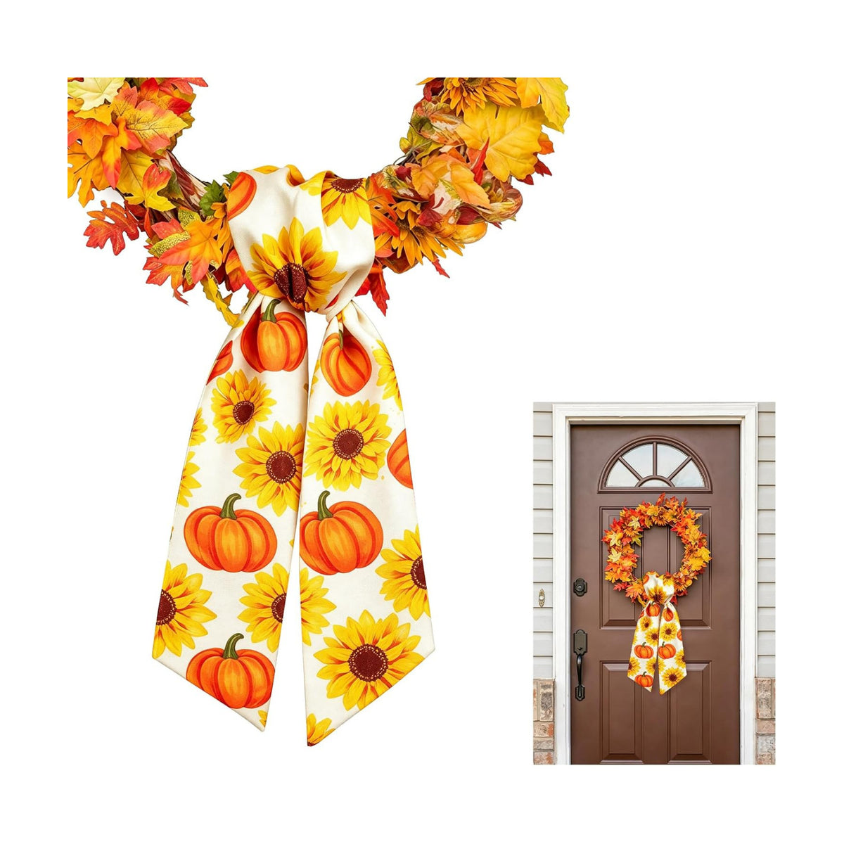 PHOGARY Fall Wreath Sash for Front Door Linen Porch Garland Home Decor