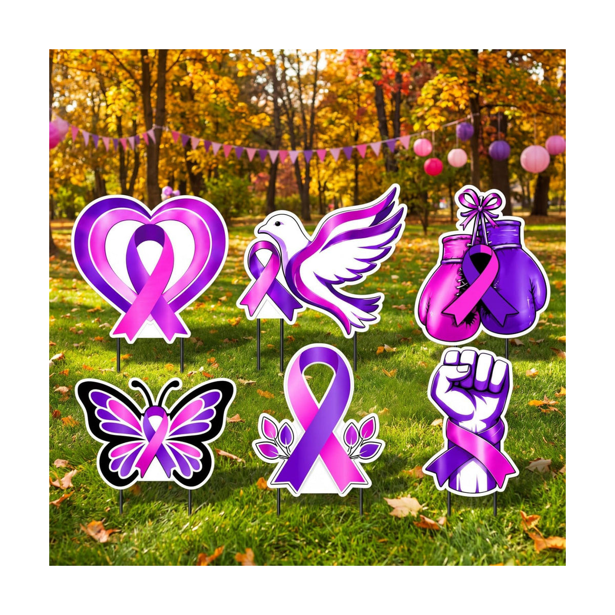 AceOrbit 6 Pcs Breast Cancer Domestic Violence Outdoor Decor Yard Sign