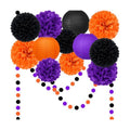 14 Pcs Halloween Party Decorations, Black Purple Orange Pom Poms, Lanterns