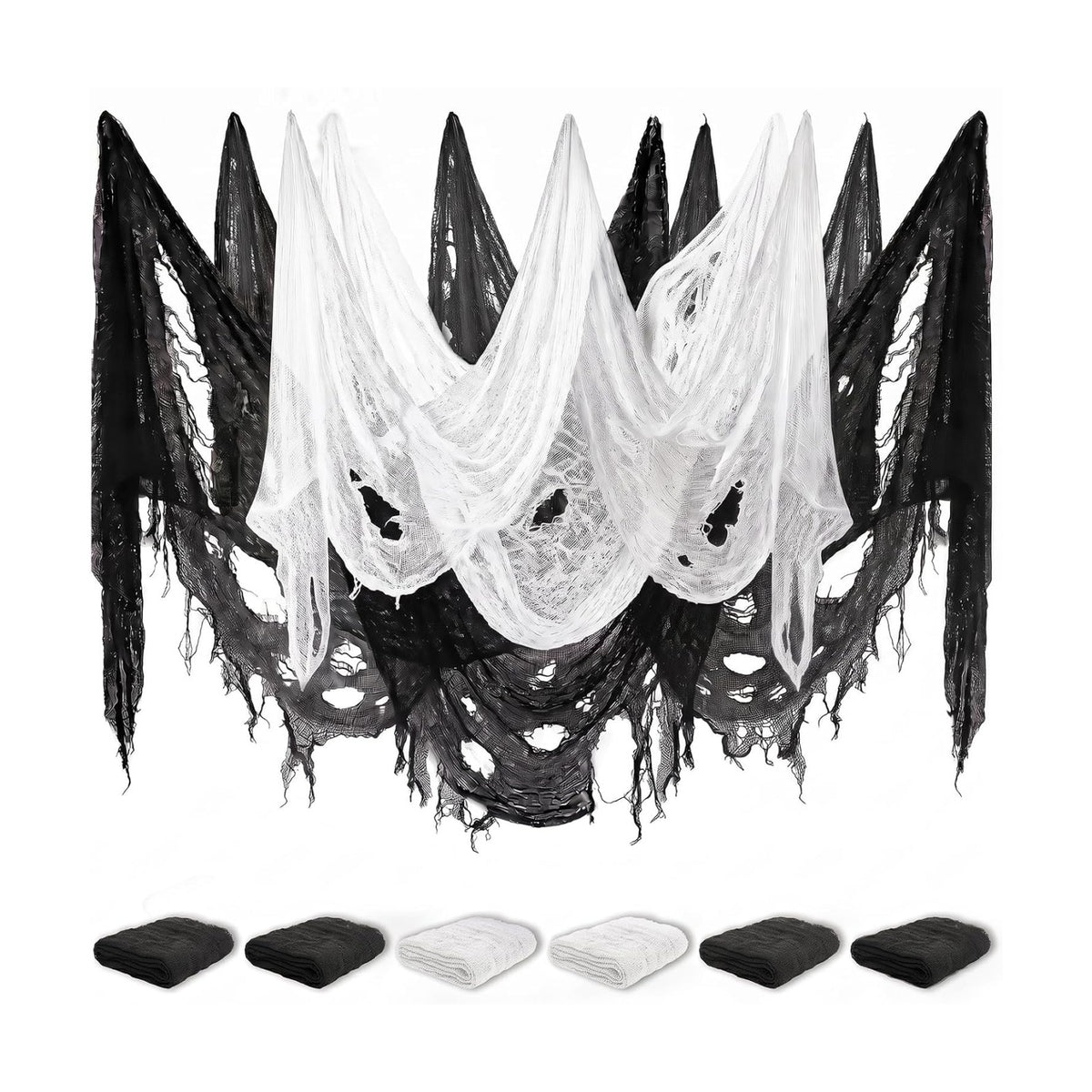 6 Pack Creepy Cloth 30 x 72 Inch, Spooky Halloween Polyester Decorations Scary Gauze Cloth Doorways Indoor Halloween Decorations Outdoor Yard Home Wall Decor(4 Black 2 White)