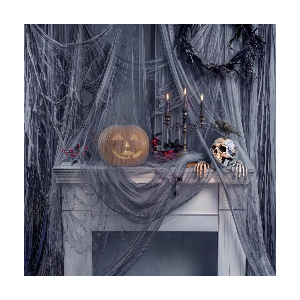 Halloween Creepy Cloth Giant (80 x 400 in.) Scary Gauze Cloth Spooky Halloween Decorations Party Supplies Decor Outdoor Yard Home Wall Haunted House Doorways Patio Garden Gray