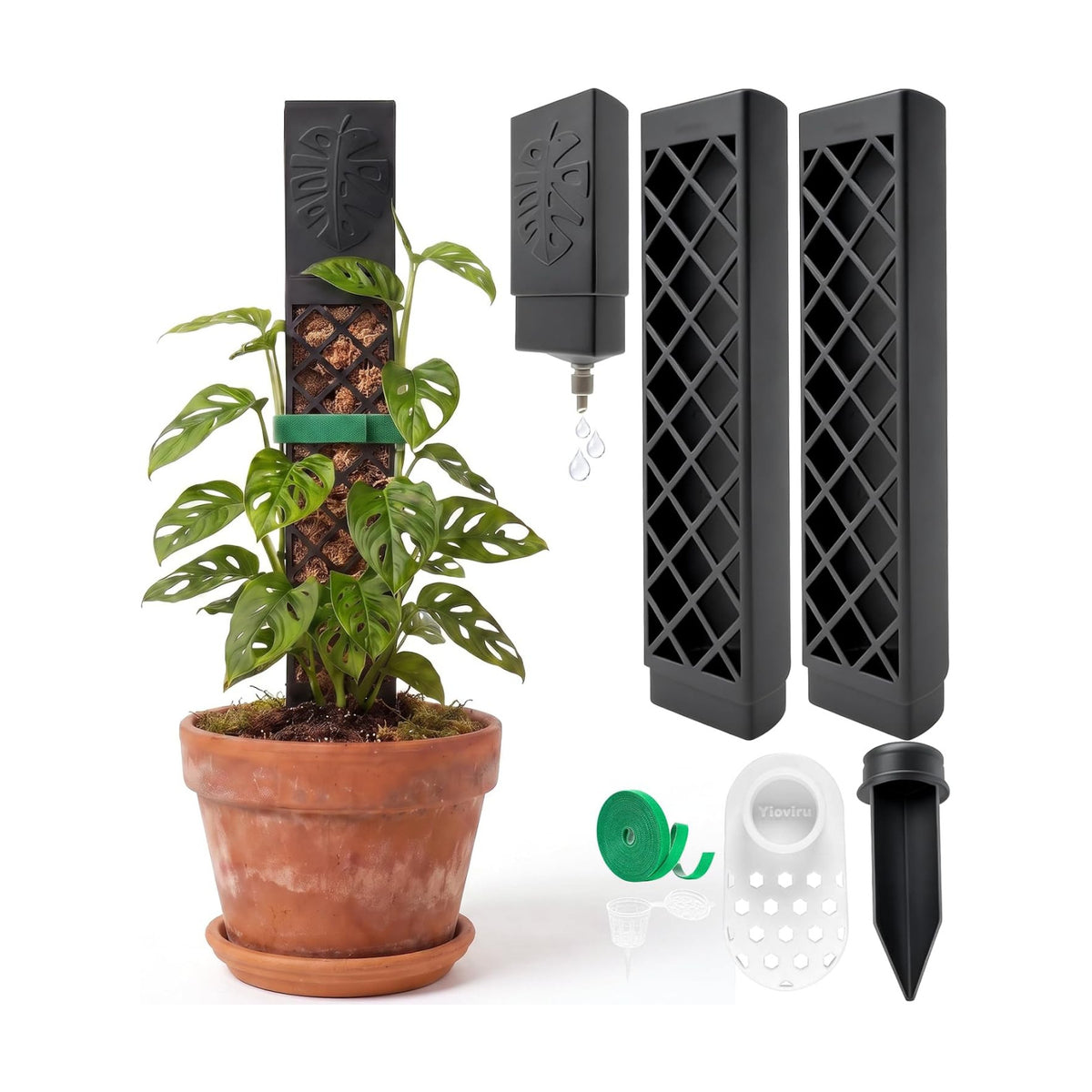 2 Pcs 9 Inch D Shaped Moss Pole with Watering Dripper, Plastic Moss Poles for Climbing Plants, Sturdy Monstera Plant Support, Self Watering Moss Pole Kit for Plants Indoor (1Pack 2Pcs-Black)