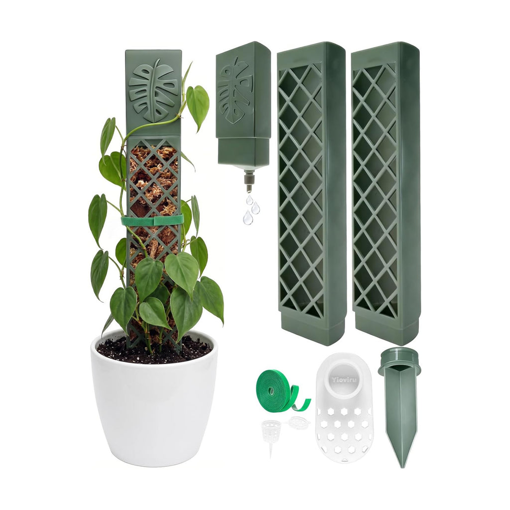2 Pcs 9 Inch D Shaped Moss Pole with Watering Dripper, Plastic Moss Poles for Climbing Plants, Sturdy Monstera Plant Support, Self Watering Moss Pole Kit for Plants Indoor (1Pack 2Pcs-Green)